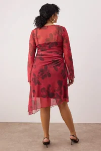 Trendyol Curve Rejection flower patterned A- Line Tulle Knitting Plus Size Dress - Image 4