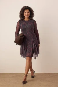 Trendyol Curve Multicolored Patterned Asymmetric Tulle Knitting Plus Size Dress