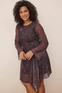 Trendyol Curve Multicolored Patterned Asymmetric Tulle Knitting Plus Size Dress - Image 2