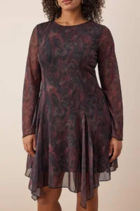 Trendyol Curve Multicolored Patterned Asymmetric Tulle Knitting Plus Size Dress - Image 3