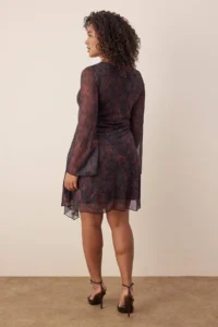 Trendyol Curve Multicolored Patterned Asymmetric Tulle Knitting Plus Size Dress - Image 4