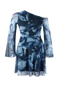 Trendyol Curve Mavi Asymmetric Yaka Patterned Tulle Knitting Plus Size Dress - Image 5