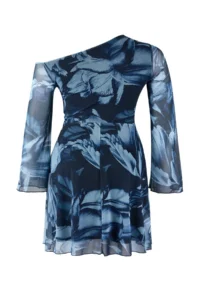 Trendyol Curve Mavi Asymmetric Yaka Patterned Tulle Knitting Plus Size Dress - Image 8