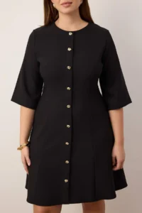 Trendyol Curve Black Gold buttoned Mini Weaving Plus Size Dress - Image 3