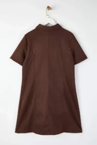 Trendyol Curve Dark Brown Shirt Collar Short Suede Weaving Plus Size Dress - Image 6