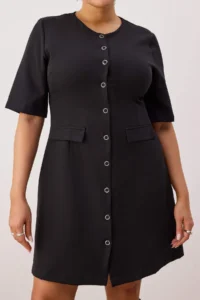 Trendyol Curve Black buttoned Mini Weaving Plus Size Dress - Image 3