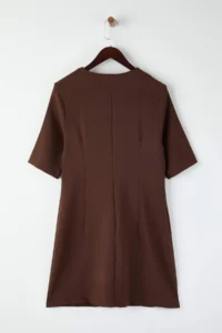 Trendyol Curve Brown buttoned Mini Weaving Plus Size Dress - Image 7