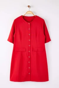 Trendyol Curve Rejection buttoned Mini Weaving Plus Size Dress - Image 5