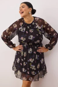 Trendyol Curve Black Floral Siphon Weaving Plus Size Dress - Image 2