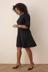 Trendyol Curve Black Three Quarter Sleeve Godeli Mini Weaving Plus Size Dress - Image 2