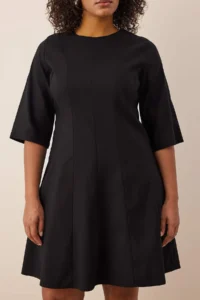 Trendyol Curve Black Three Quarter Sleeve Godeli Mini Weaving Plus Size Dress - Image 3