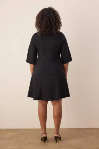 Trendyol Curve Black Three Quarter Sleeve Godeli Mini Weaving Plus Size Dress - Image 4