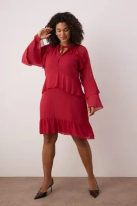 Trendyol Curve Brick Rejection Yoryo Siphon Weaving Plus Size Dress