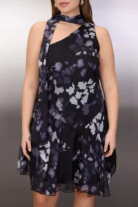 Trendyol Curve Black Floral Barbell Neck Mini with flywheel Siphon Weaving Plus Size Dress - Image 3