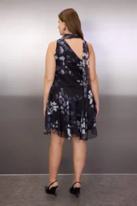 Trendyol Curve Black Floral Barbell Neck Mini with flywheel Siphon Weaving Plus Size Dress - Image 4
