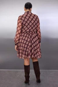 Trendyol Curve Multicolored Plaid/Checkered Siphon Gipelli Mini Weaving Plus Size Dress - Image 4