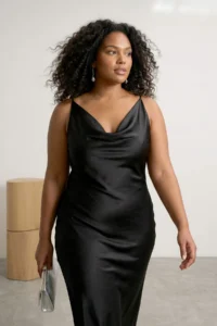 Trendyol Curve Black Satin Weaving Plus Size Dress