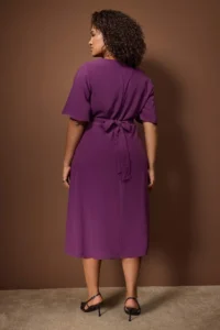 Trendyol Curve Special Collection Plum Plain Accessory Detailed Midi Plus Size Weaving Dress - Image 4