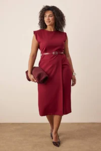 Trendyol Curve Burgundy Sleeveless Weaving Midi Plus Size Dress