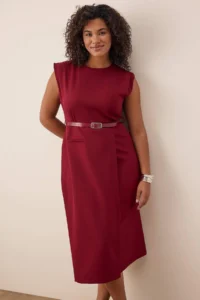 Trendyol Curve Burgundy Sleeveless Weaving Midi Plus Size Dress - Image 2