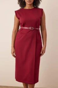 Trendyol Curve Burgundy Sleeveless Weaving Midi Plus Size Dress - Image 3