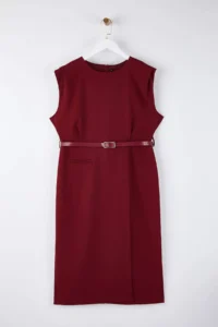 Trendyol Curve Burgundy Sleeveless Weaving Midi Plus Size Dress - Image 5