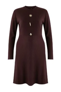 Trendyol Curve Brown Aksesuar buttoned A-line Camisole Knitting Plus Size Dress - Image 2