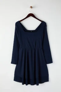 Trendyol Curve Navy Blue Square Neck skater/Waist Open Crepe Knitting Plus Size Dress - Image 5