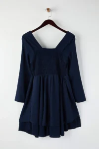 Trendyol Curve Navy Blue Square Neck skater/Waist Open Crepe Knitting Plus Size Dress - Image 8
