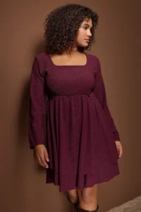 Trendyol Curve Plum Square Neck skater/Waist Open Crepe Knitting Plus Size Dress - Image 2