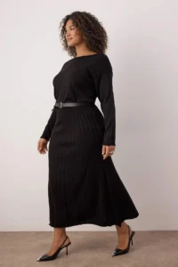 Trendyol Curve Black A-line Boat Neck Maxi Knitwear Arched LONG Dress - Image 2