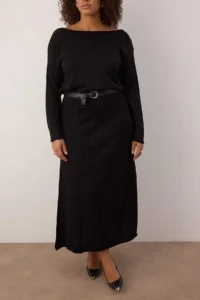 Trendyol Curve Black A-line Boat Neck Maxi Knitwear Arched LONG Dress - Image 3