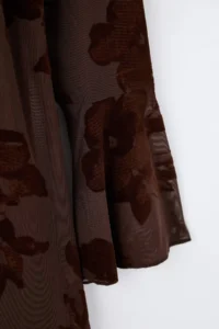 Trendyol Curve Brown Flok Printed bodycon Mini Tulle Flare Kollu Lined Flexible Knitting Dress - Image 3