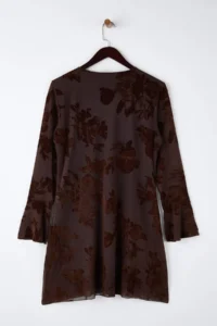 Trendyol Curve Brown Flok Printed bodycon Mini Tulle Flare Kollu Lined Flexible Knitting Dress - Image 5