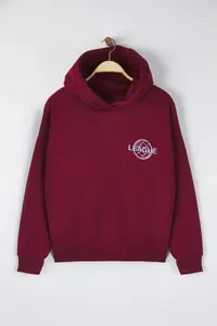 Trendyol Curve Burgundy Back Print Detailed Hooded Thick Fleece Inside Knitting Plus Size Sweatshirt - Image 5