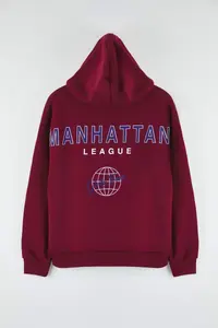 Trendyol Curve Burgundy Back Print Detailed Hooded Thick Fleece Inside Knitting Plus Size Sweatshirt - Image 8