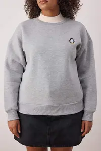 Trendyol Curve Gray Melange Penguin Embroidered Regular Fit Plus Size Sweatshirt - Image 3