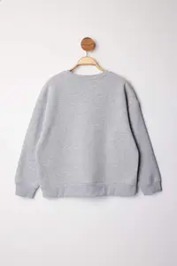 Trendyol Curve Gray Melange Penguin Embroidered Regular Fit Plus Size Sweatshirt - Image 7