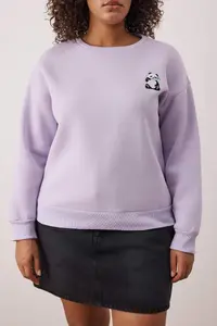 Trendyol Curve Lilac Panda Embroidered Regular Fit Plus Size Sweatshirt - Image 3