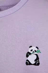Trendyol Curve Lilac Panda Embroidered Regular Fit Plus Size Sweatshirt - Image 6