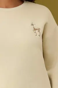 Trendyol Curve Stone animals Embroidered Regular/Normal Pattern Thick Fleece Inside Knitting Plus Size Sweatshirt - Image 7