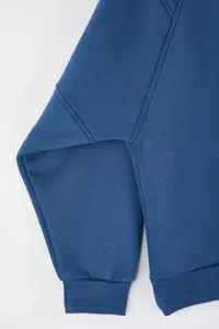Trendyol Curve Indigo Regular Fit Embroidered Thick Knitting Plus Size Sweatshirt with Fleece Inside - Image 8