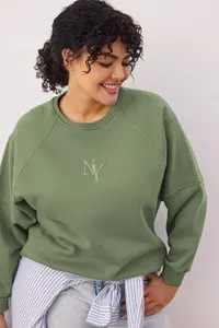Trendyol Curve Khaki Embroidery Detailed Regular Fit Plus Size Sweatshirt