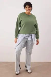 Trendyol Curve Khaki Embroidery Detailed Regular Fit Plus Size Sweatshirt - Image 2