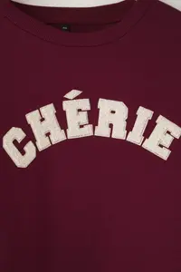 Trendyol Curve Burgundy Thick Oversized/Large Cut Slogan Embroidered Knitting Plus Size Sweatshirt - Image 6