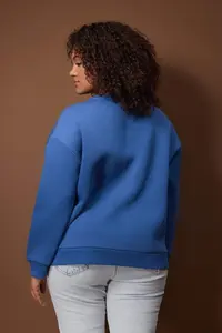 Trendyol Curve Indigo Thick Oversized Slogan Embroidered Knitting Plus Size Sweatshirt - Image 4
