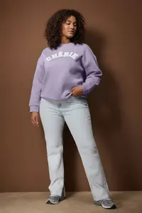 Trendyol Curve Purple Thick Oversized Slogan Embroidered Knitting Plus Size Sweatshirt - Image 2