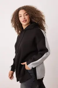 Trendyol Curve Gray Melange Color Blocked Wide Pattern Inside Fleece Knitting Sports Plus Size Sweatshirt - Image 2