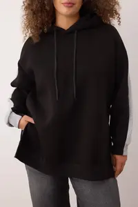 Trendyol Curve Gray Melange Color Blocked Wide Pattern Inside Fleece Knitting Sports Plus Size Sweatshirt - Image 3