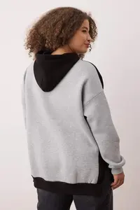 Trendyol Curve Gray Melange Color Blocked Wide Pattern Inside Fleece Knitting Sports Plus Size Sweatshirt - Image 4